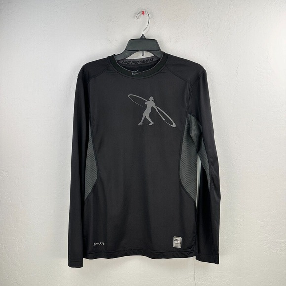 Nike Pro Combat Dri Fit Top Men S Black Gray Fitted Athletic Long Sleeve Stretch - Picture 1 of 15